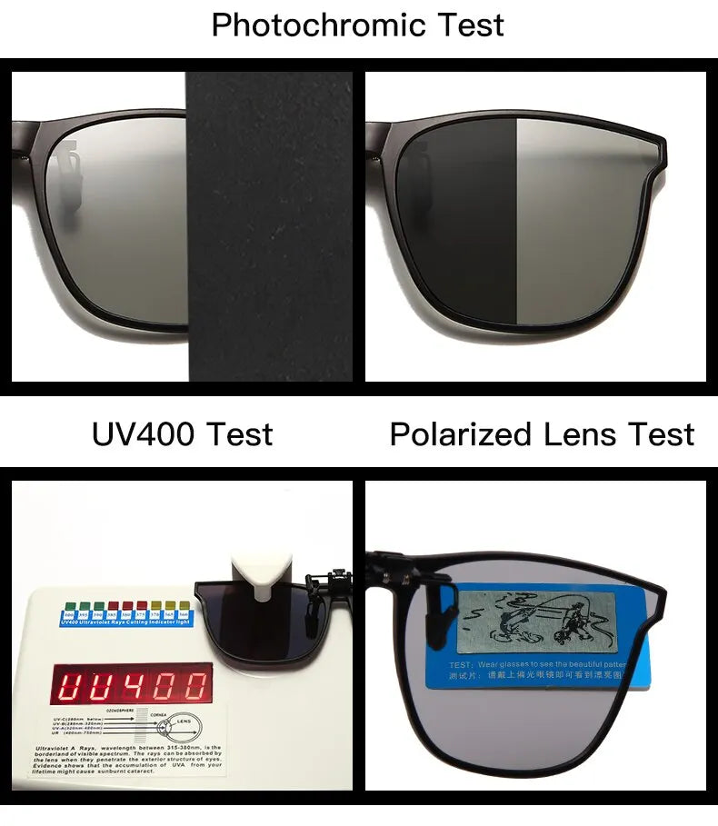 Polarized Clip On Sunglasses Men Photochromic Car Driver Goggles Night Vision Glasses Anti Glare Vintage Square Glasses
