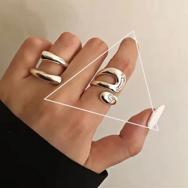 Real 925 Sterling Silver Retro Round Geometric Ring For 2 Rings Women Chain Vintage Fine Jewelry Minimalist Accessories Gift