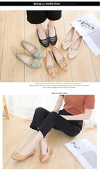 Flats Shoes Woman Foable Ballets Metal Buckle Bow Flats Lady Fall Shoes Girl Ballerina Dress Moccasin Rhinestone scintillation