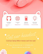 Wireless Headphones Cat Ear Bluetooth-Compatible Helmets Stereo Bass Over-Ear Headsets Sports Headphones for Kids and Adult