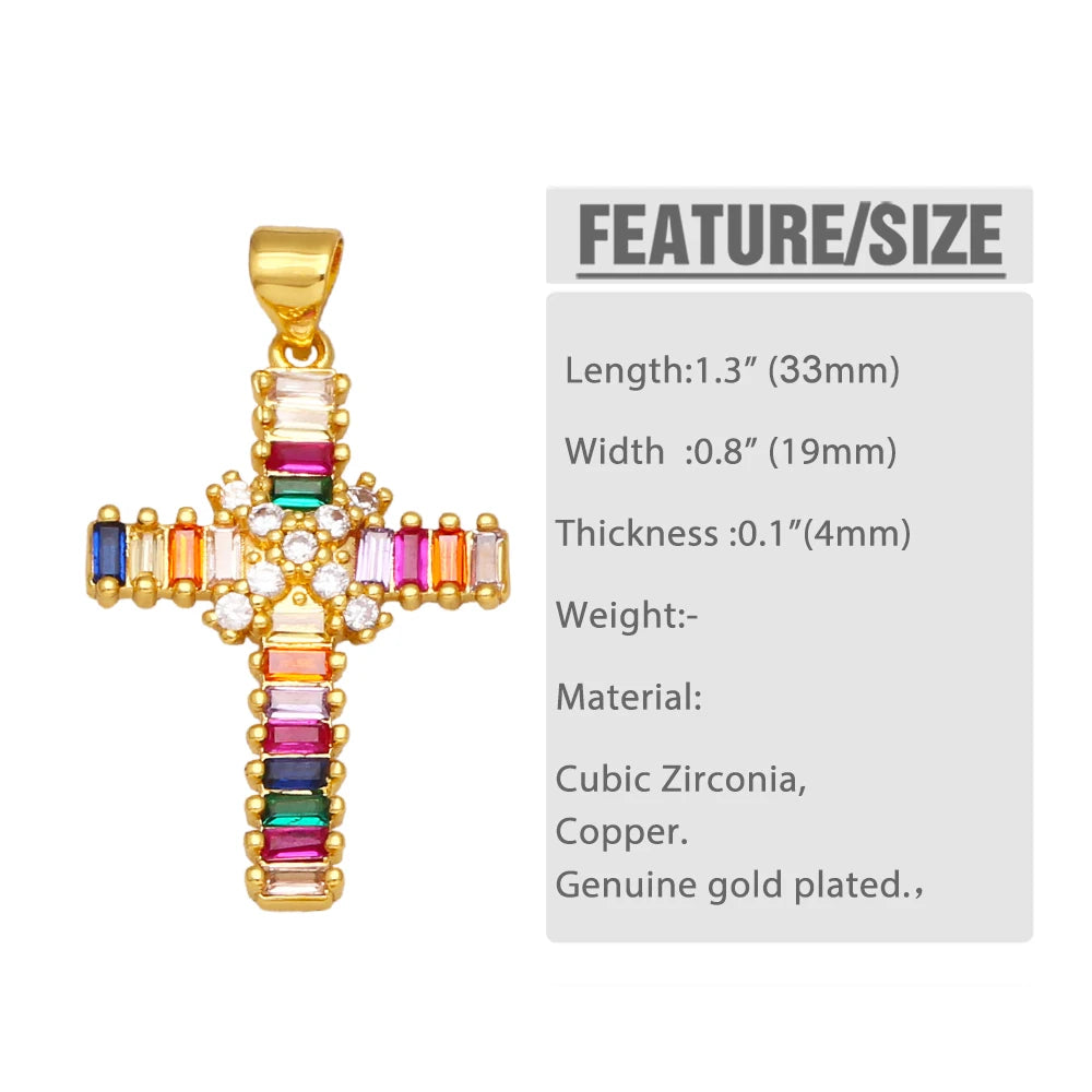 Clearance CZ Cross Pendant for Necklace Making Copper Gold Plated Crucifix Jewelry Making Supplies DIY Wholesale Bulk pdta861