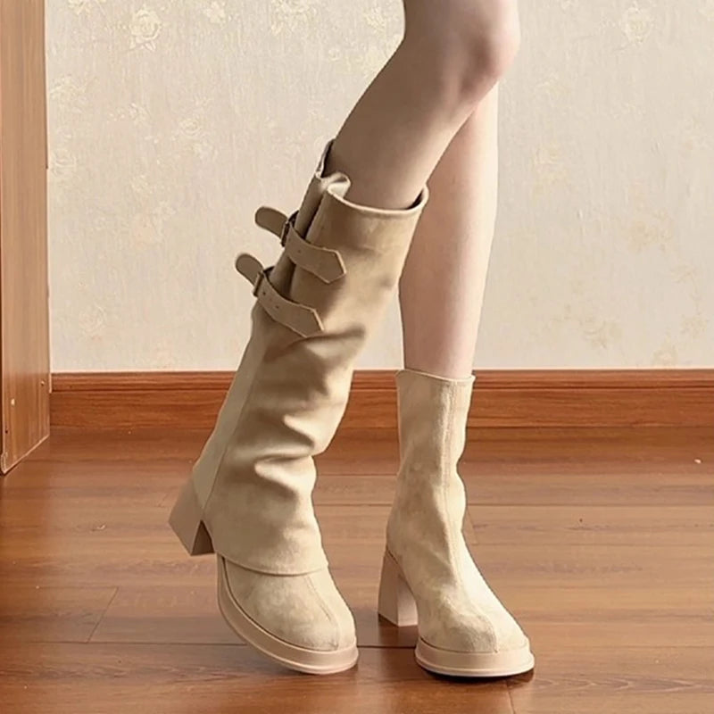 High Heels Women High Boots Chunky Designer Shoes Fashion Woman Pumps 2025 Autumn Dress Walking Casual Goth Chelsea Botas Mujer