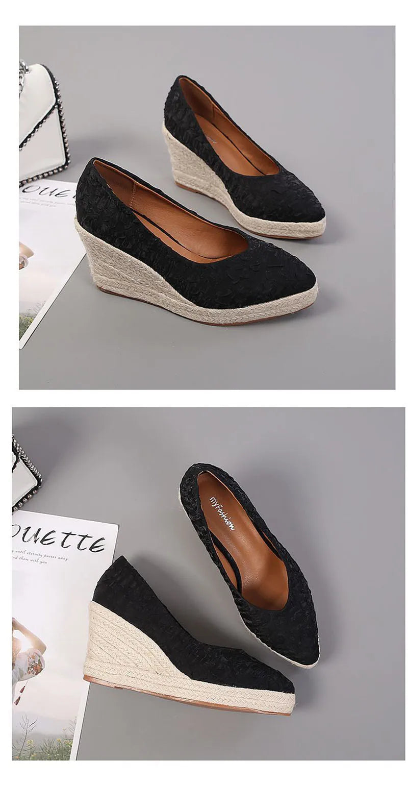 High Heels Women Wedges Shoes Elegant Ladies Party Shoes Brand Ladies Retro Woman Wedge Heel 8cm Black Purple Big Size 42 YX3800