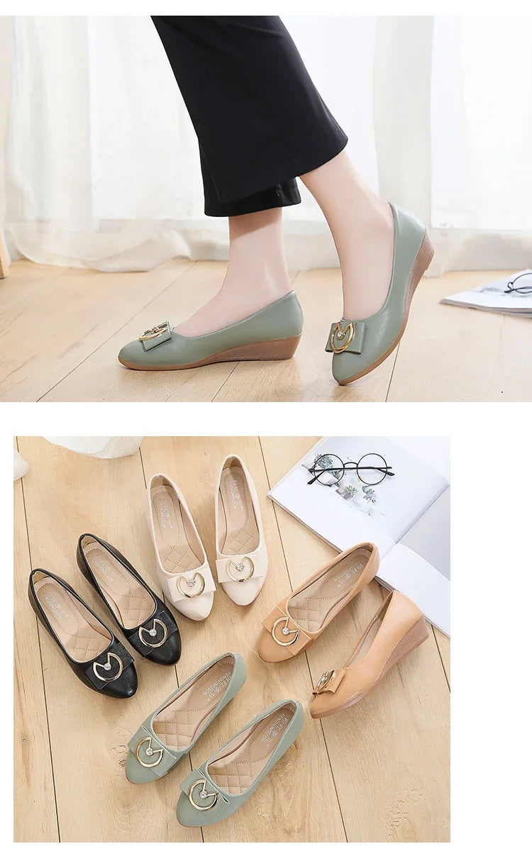 Flats Shoes Woman Foable Ballets Metal Buckle Bow Flats Lady Fall Shoes Girl Ballerina Dress Moccasin Rhinestone scintillation