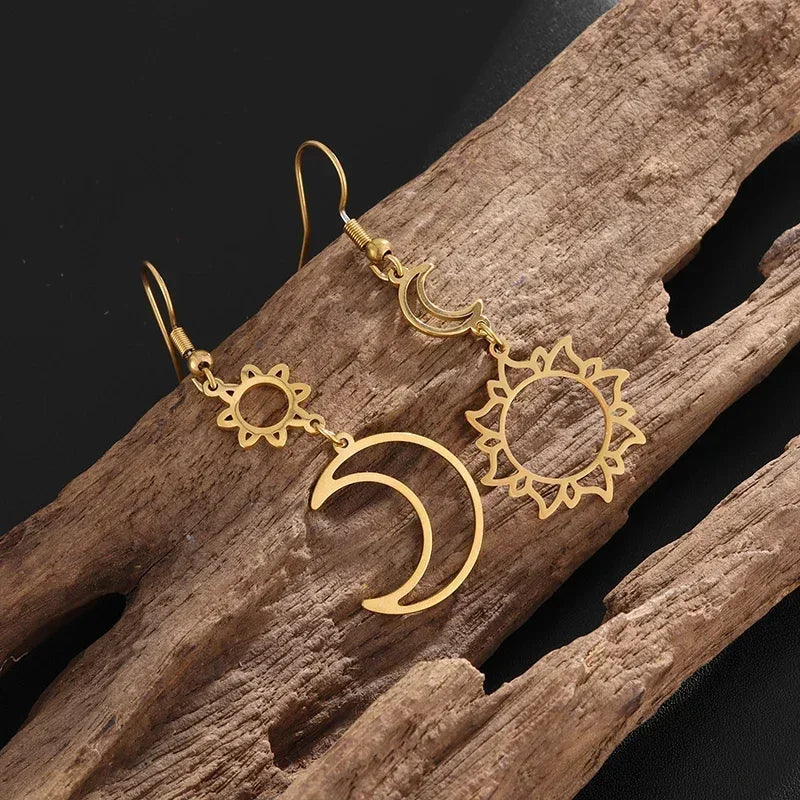 Geometric Heart Shaped Sun Pendant Earrings Stainless Steel Women's Earrings Fashion Charm Hip Hop Trendy Wedding Jewelry