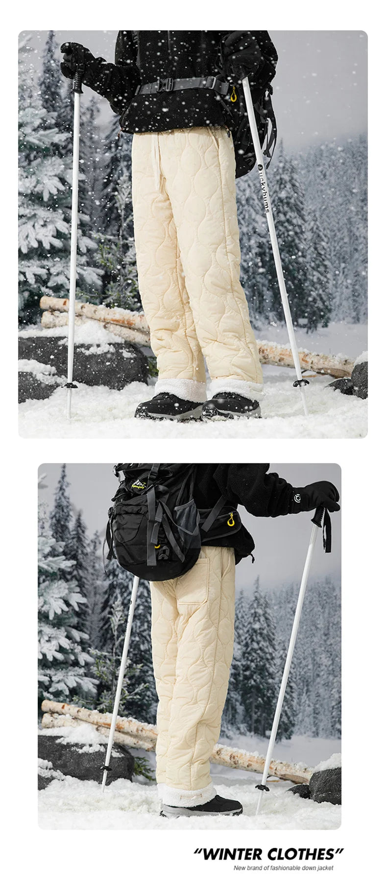 Winter Down Pants Men's Trendy Ski Waterproof Thick Fleece Warm Straight Cotton Trousers Women's Casual Cold-proof Padded Pants