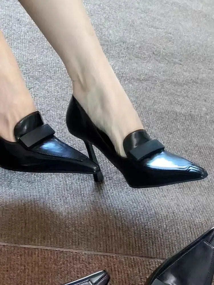 2025 Early Spring New High Heels for Women's Sexy Leather Small Square Buckle Pointed Toe Shallow Mouth Elegant Slim Heels Shoes