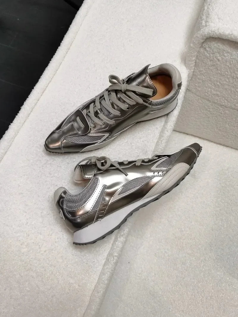 Flats Pointed Toe Women Sneakers Sport Lace-up Mesh Shoes Women Brand Winter Running Shoes 2025 Breathable Casual Woman Zapatos