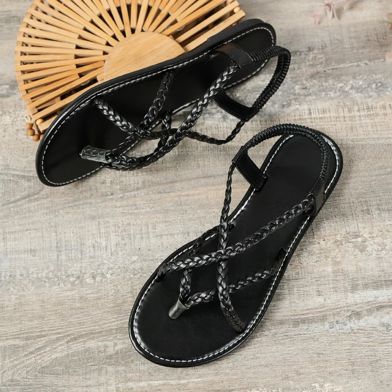 Women Sandals Ladies Square Heels Elegant Summer Slippers Outside Cross Tied Leather Female Slides 2024 Fashion Woman Sandals