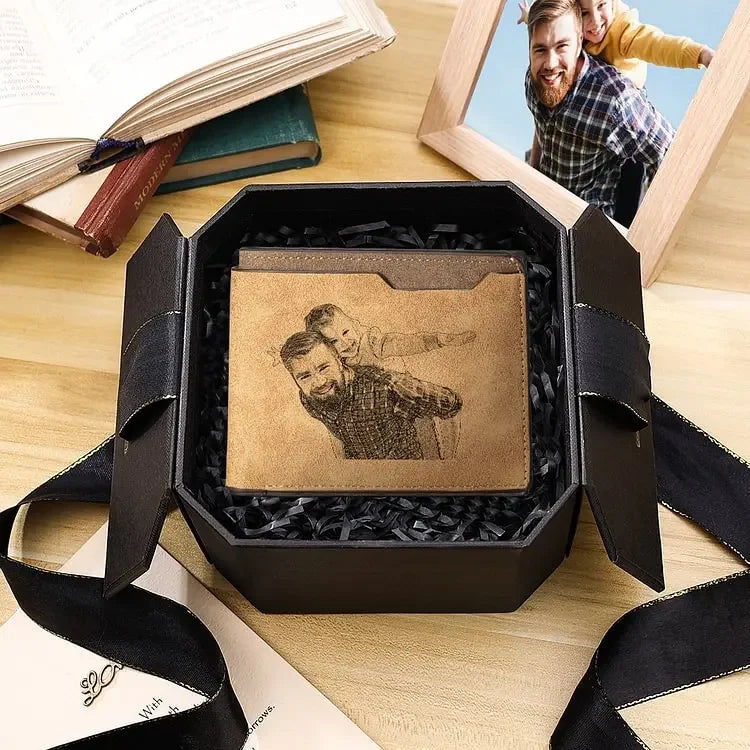 Customized Picture Name Wallets for Men Personalized Photo Man Wallet Gift for Father's Day Valentines Birthday Gift for Husband