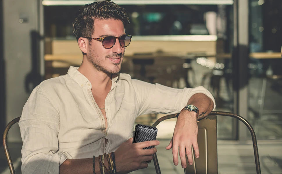 Wallet for Men, Mens Minimalist Wallet 9-13 Cards, Slim Compact Wallet with Money Clip & ID Window, RFID Blocking Smart Pop Up C