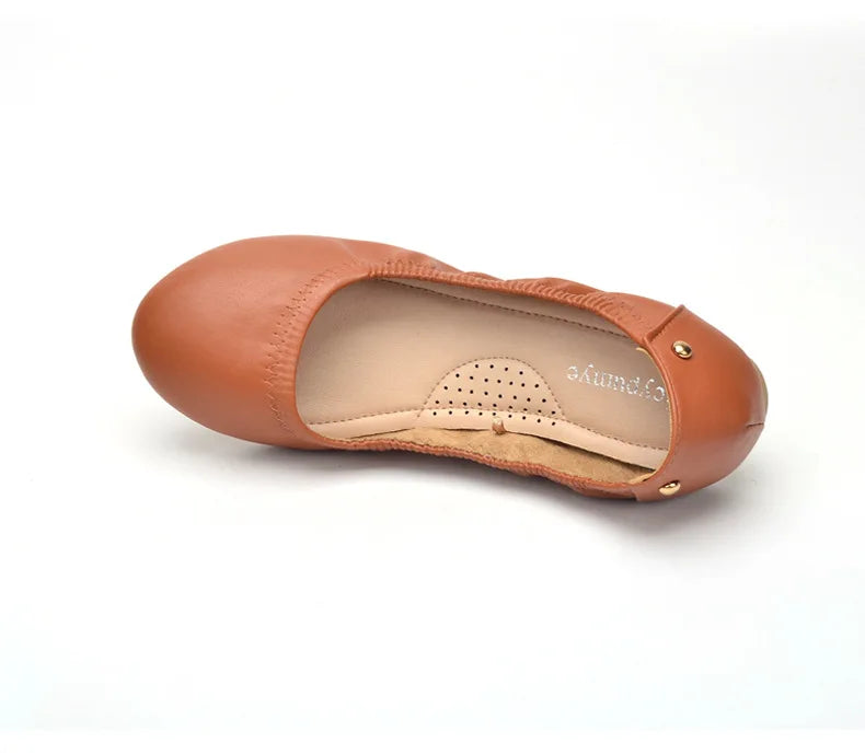 Women Ballet Flats Fashion Foldable Leather Loafers Soft Slip on Woman Luxury Brand Prom Ballerina Flats Wedding Party Shoes