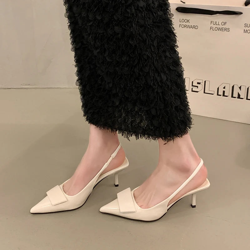 Womens Leather Slippers High Heels Shoes Party Pumps Woman Summer Sandals Women High Heel Slingback Sandal Shoes