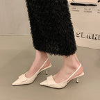 Womens Leather Slippers High Heels Shoes Party Pumps Woman Summer Sandals Women High Heel Slingback Sandal Shoes