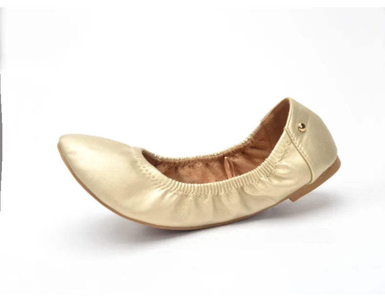 Women Ballet Flats Fashion Foldable Leather Loafers Soft Slip on Woman Luxury Brand Prom Ballerina Flats Wedding Party Shoes