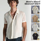 Men's Tops Hollow Short-sleeve Shirt Men Summer Thin Trendy Handsome French Light Luxury Drape Hawaiian Shirts