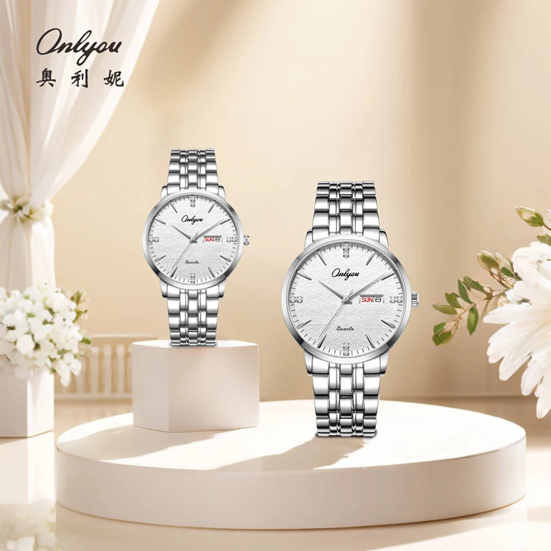 New ONLYOU High Quality Luxury Couple Watches, Original Stainless Steel Watches for Men and Women, Top Brand Couple Watches