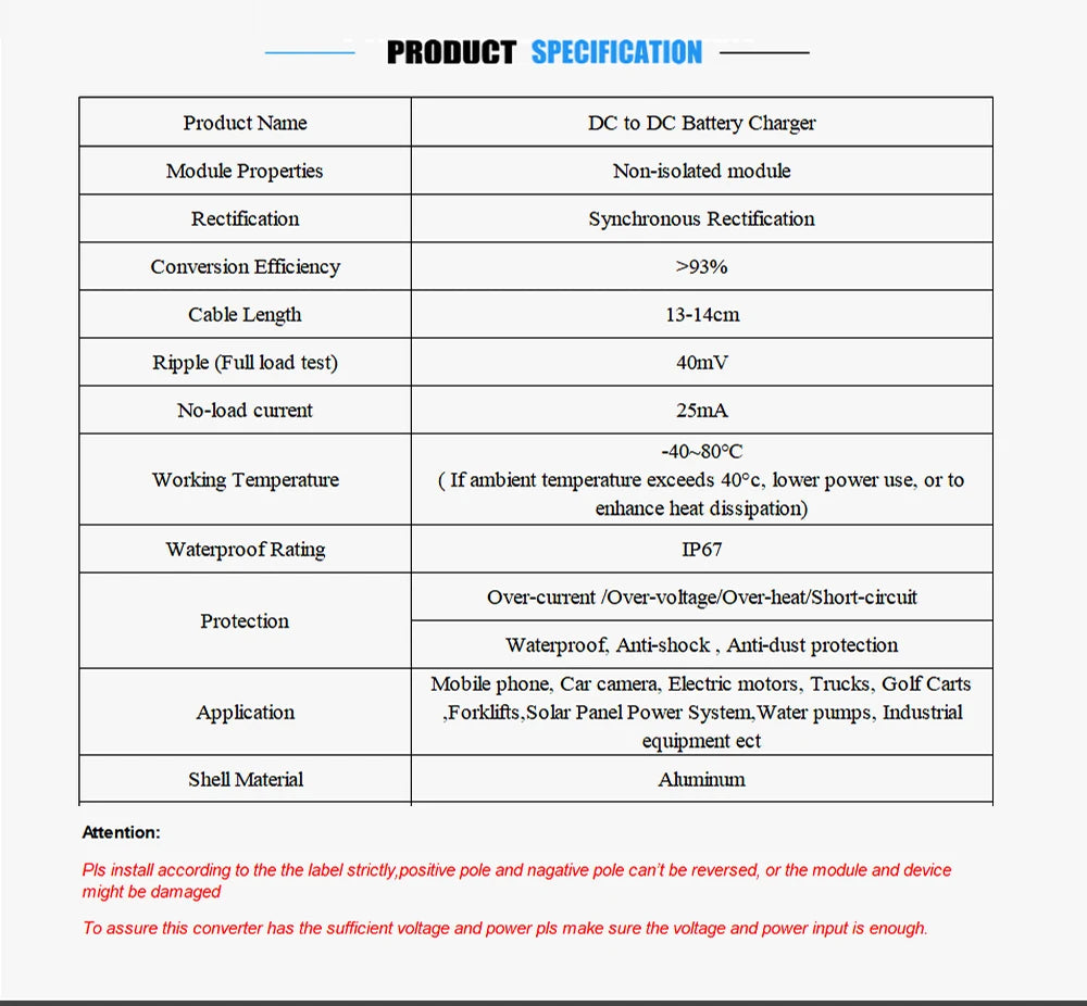 Battery Charger 9V-36V to 14.5V 12.6V 13.8V 4A-15A Constant Current  DC DC 12V Lithium Battery Chargers for Dual-battery System