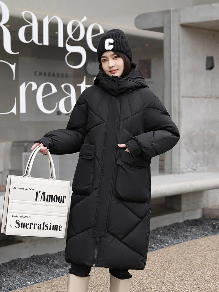 Vielleicht 2024 Snow Wear New Solid Winter Coat for Women Down Jacket Warm Casual Loose Hooded Winter Women Jacket Long Parkas