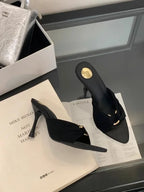 Women's High Heels Slippers Pointed Toe Metal Decoration Thin Heels Shoes Women Dress Fashion Korean Style Zapatillas De Mujer