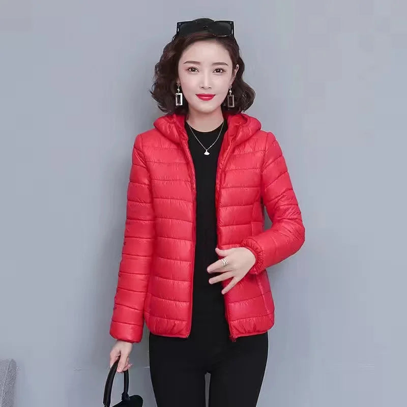 Glossy Winter Down Cotton Jacket 2024 Women Cotton-Padded Coat New Casual Ultra Light Hooded Parkas Short Warm Coat Female