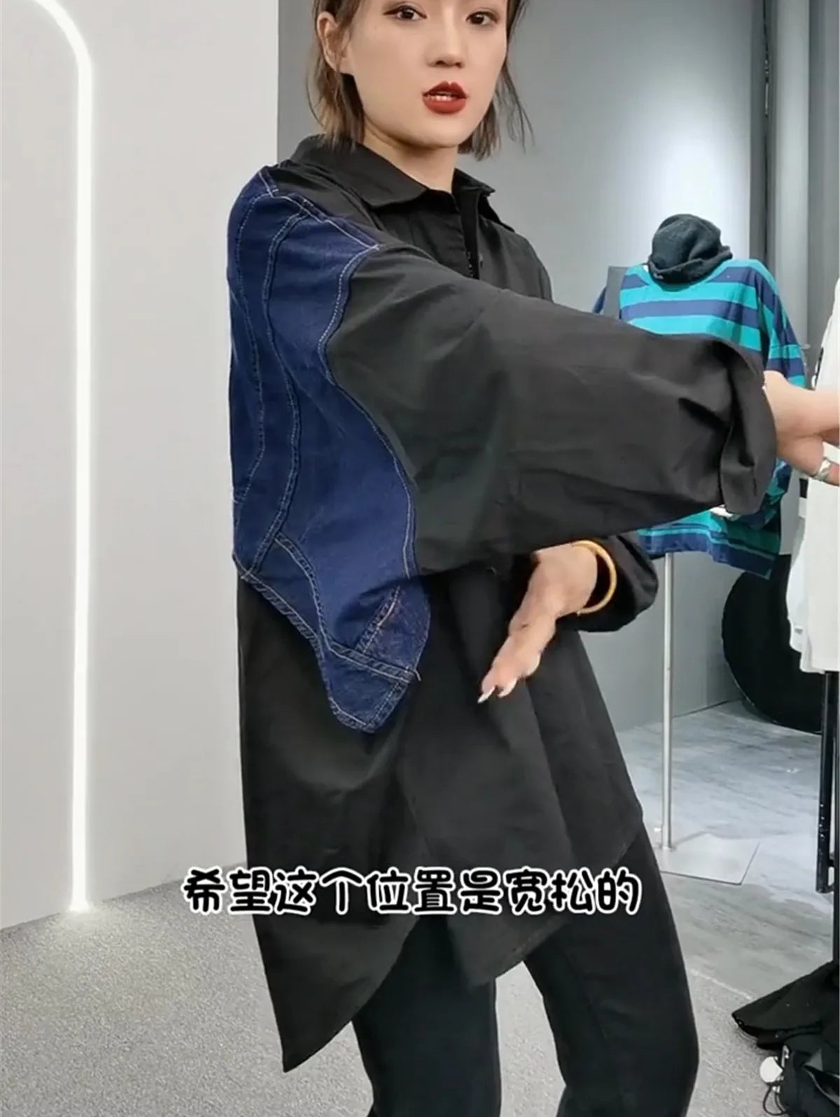 Tannt Women Blouse Denim Patchwork Stitched Ladies Shirt Long Sleeve Loose Leisure Irregular Shirts Fake Two Female Tops 2025