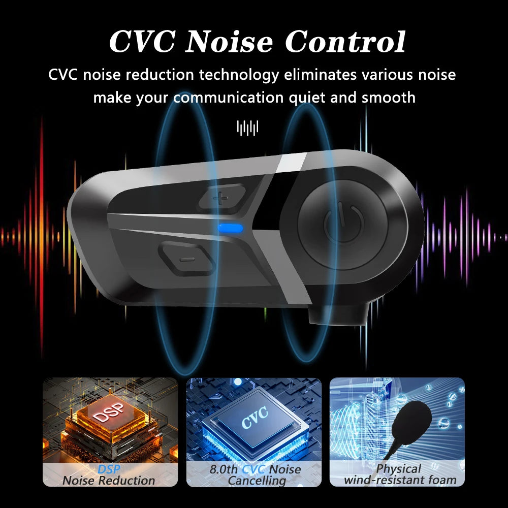 Bluetooth 5.3 Helmet Headset Wireless Hands-free Call Phone Kit Motorcycle Waterproof Earphone Music Player Speaker Moto