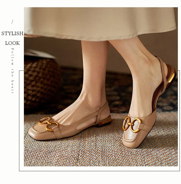 Women's Sandals 2023 Elegant Office Ladies Shoes and Sandals Women Casual Shoes Square Heel Sandals Slip On Woman Flats