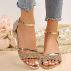 Women Sandals 2025 New Casual High Heels Shoes Women Open Toe Summer Luxury Shoes Square Ankle Strap Low Heels Sandals Woman