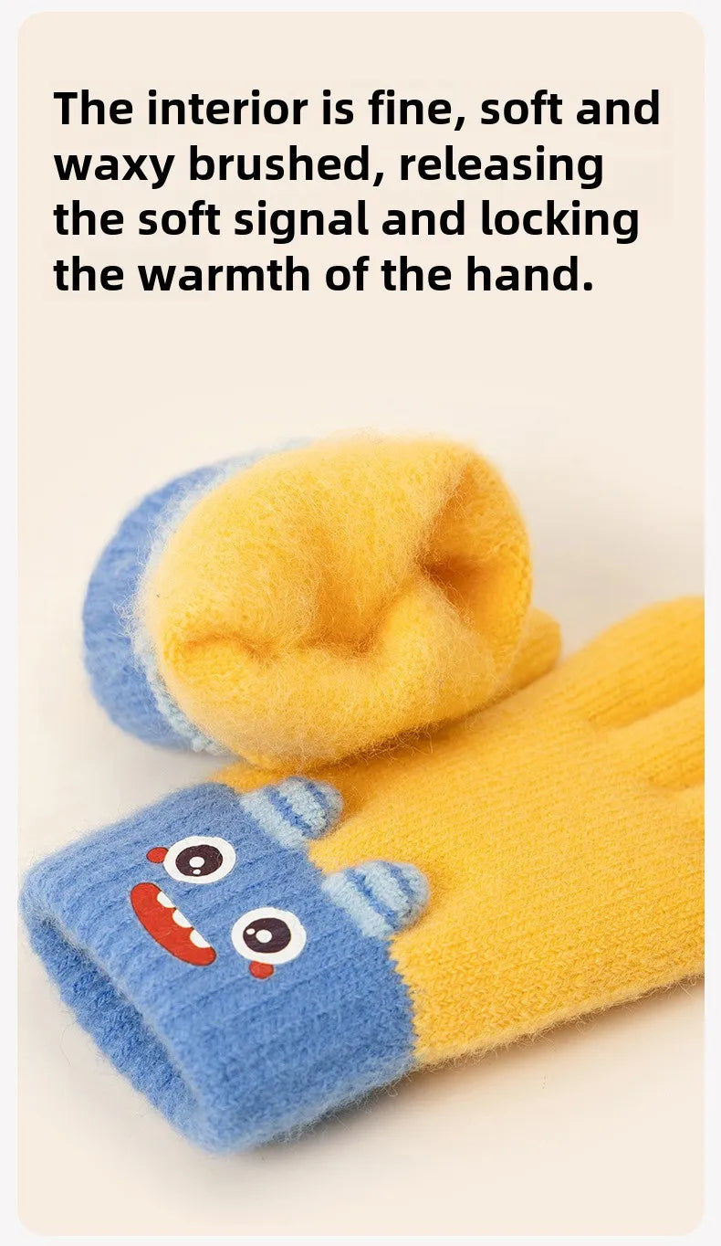 Cartoon Winter Gloves: Full-Finger Insulated Gloves for Warmth. Hand Wash Cold. For Autumn & Winter Weather Protection.