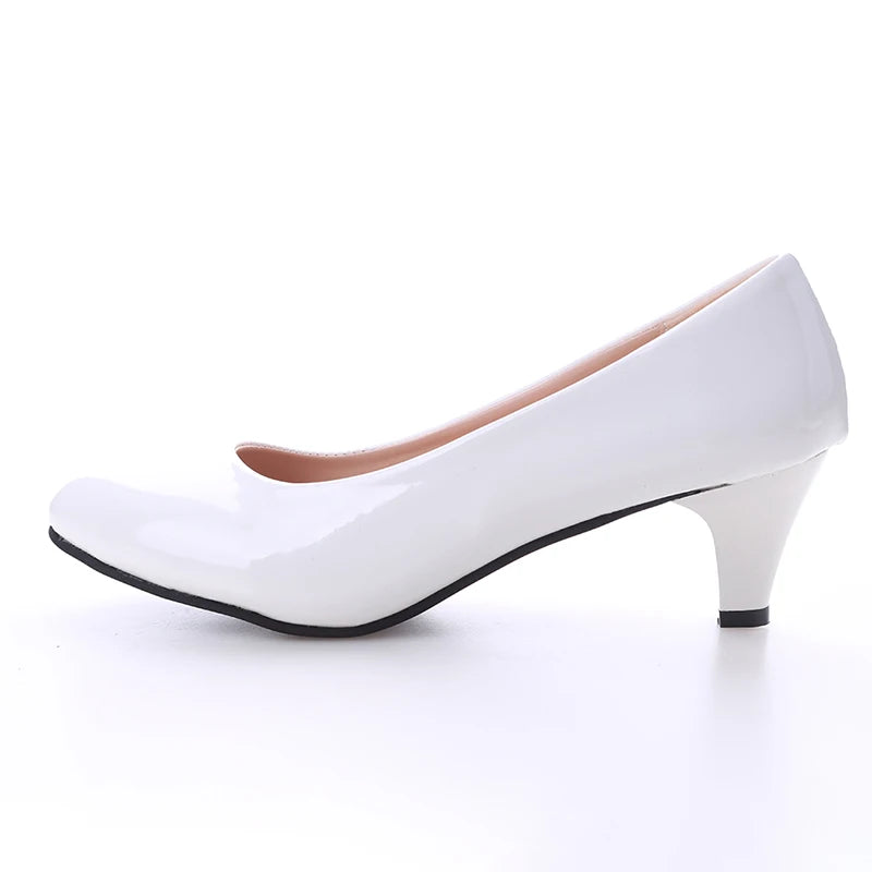 New Women's Shoes On Heels Elegant Medium High Heeled Ladies Pointed Toe Fashion Pumps For Woman Office Black White Red