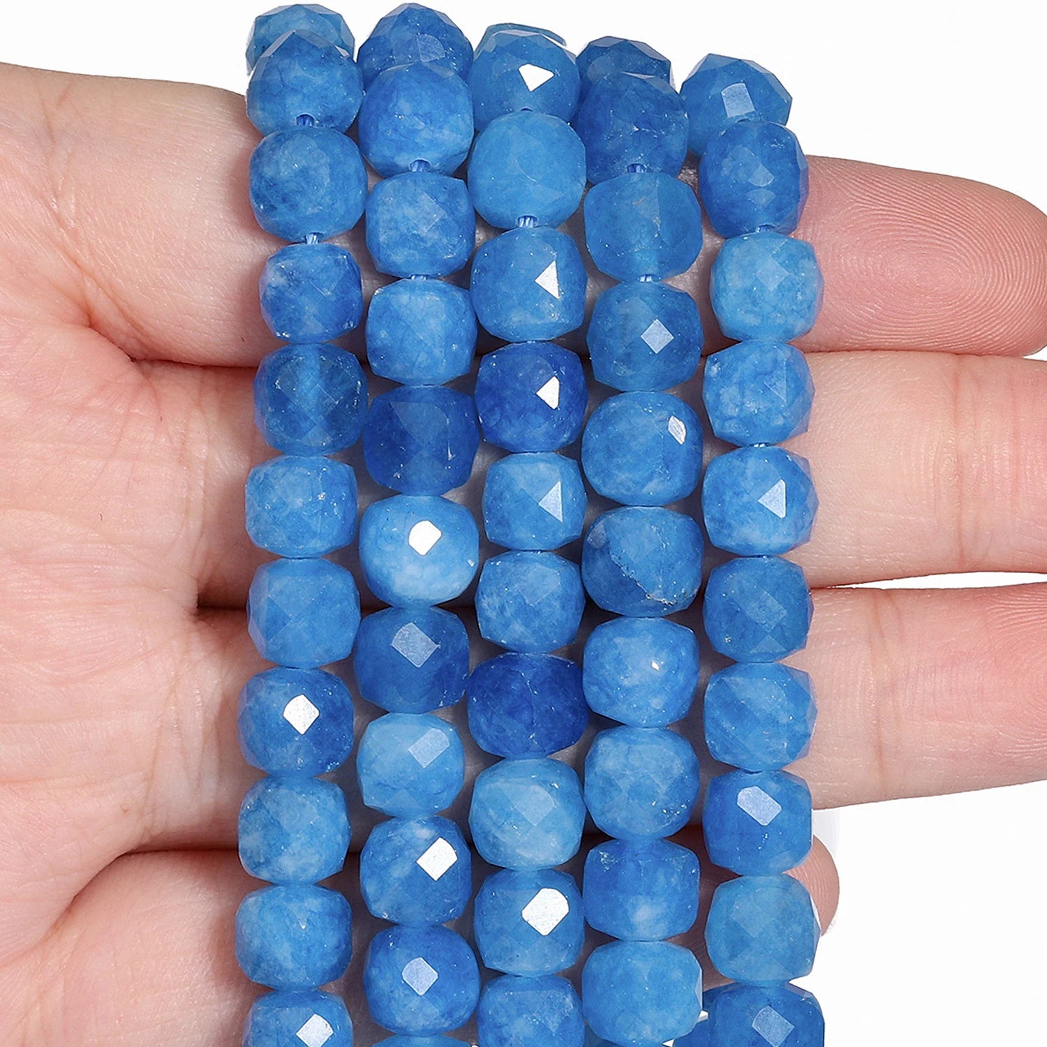 7-8mm Faceted Cube Beads Tourmaline Picture Jasper Agate Turquoise Amethyst Stone Beads for Jewelry Making Diy Accessories