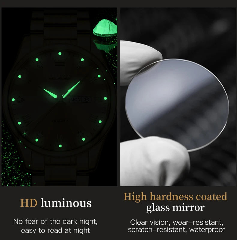 OLEVS Luxury Gold Couple Watches Stainless Steel Original Quartz Watch for Lover Waterproof Luminous Date Week Trend Dress New