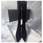 High Heels Women High Boots Suede Pointed Toe Elegant Knee High Shoes Woman Trend Fashion Sexy Pumps Party Chelsea Boots Mujer
