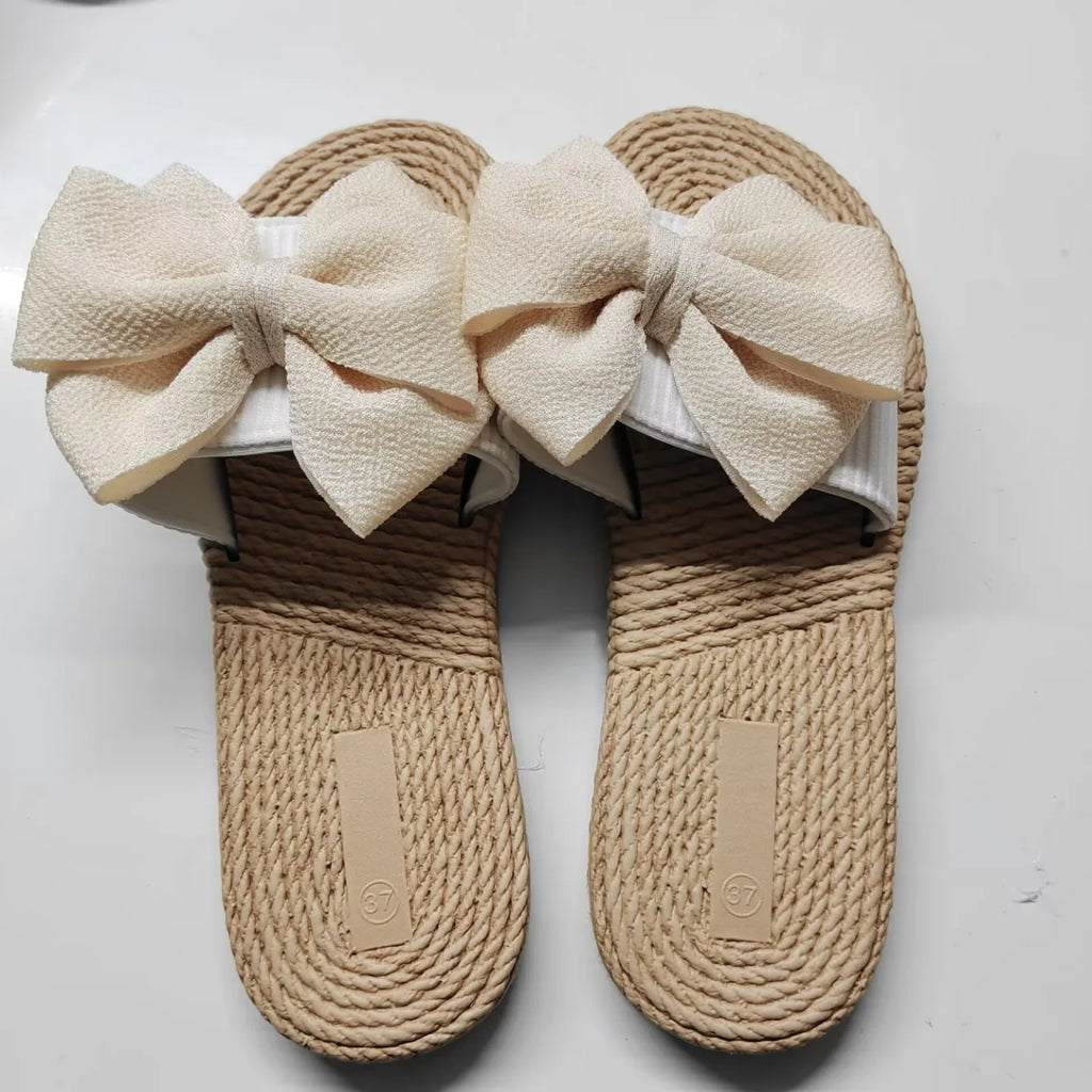 Women Slippers Fashion Trend Bow Anti Slip Sandals Wear-resistant Comfortable Soft Sole Flat Heel Slippers Home Slides Women