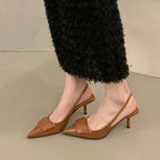 Womens Leather Slippers High Heels Shoes Party Pumps Woman Summer Sandals Women High Heel Slingback Sandal Shoes