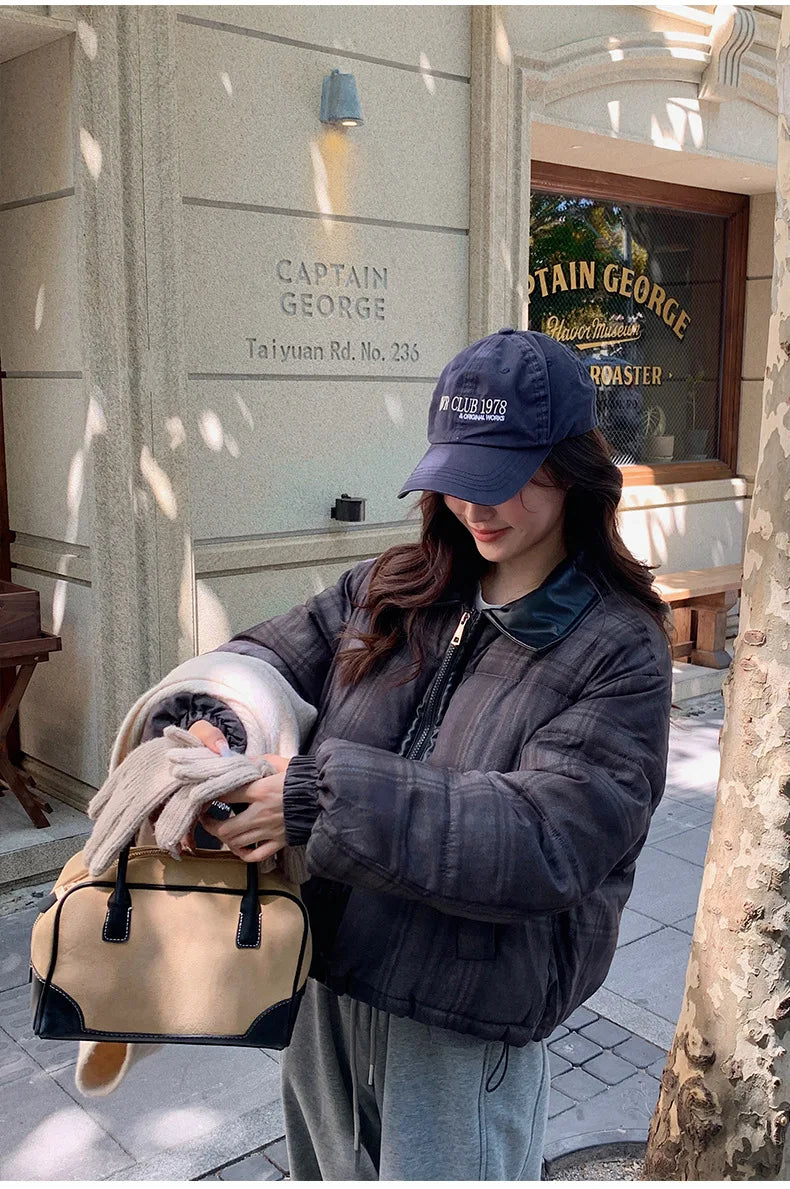 2025 New Korean Winter Women Down Cotton Jacket Parkas Short Cotton Padded Turn Down Collar Ladies Quilted Outerwear