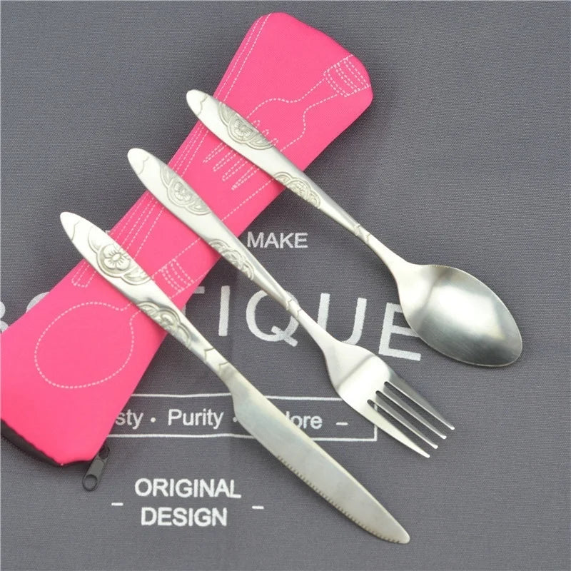 Picnic Set Tableware Washable with Zipper Travel Cutlery Kit Case Portable Pouch for Dinner Household Tool Travel Camping Spoon