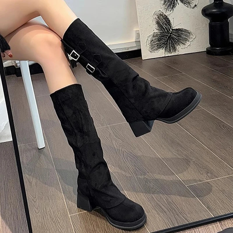 High Heels Women High Boots Chunky Designer Shoes Fashion Woman Pumps 2025 Autumn Dress Walking Casual Goth Chelsea Botas Mujer