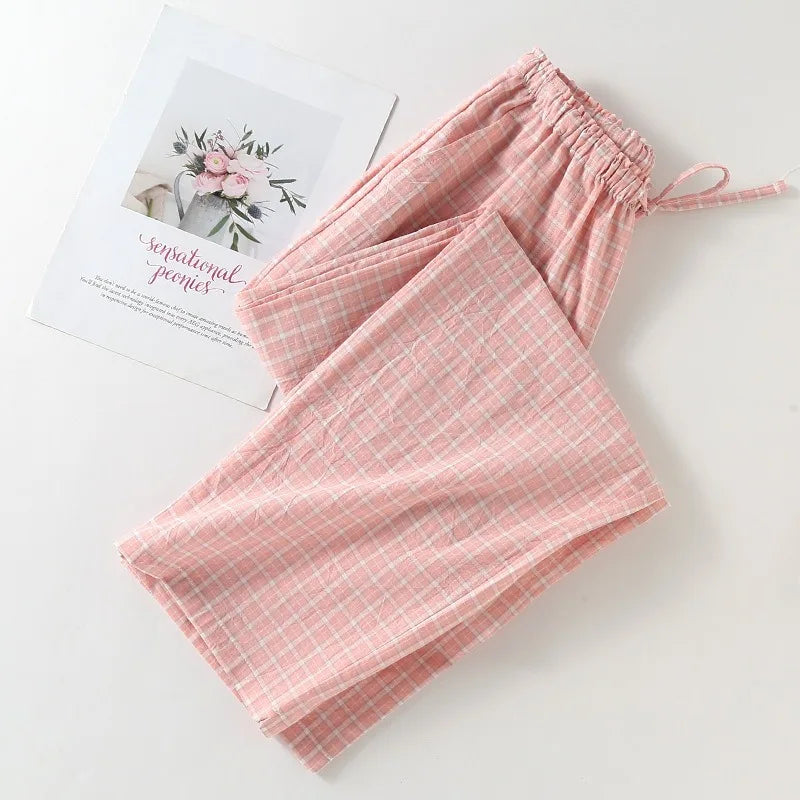 Pajama Pants Women Plaid Cotton Home Trousers Loose Breathable and Soft Straight Leg Trousers Fashionable Sleeping Pants