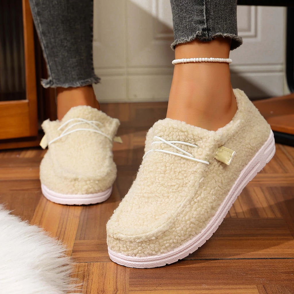 Women Flats Boots 2025 New Fashion Winter Warm Plush Shoes Casual Comfortable Thick Bottom Flats Boots Women Shoes for Women