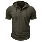 Men's Short-sleeved T-shirts for Sports and Fitness American-style Henley Shirt Hooded Top