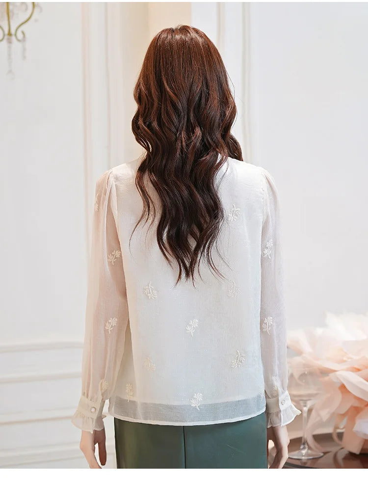 Women Blouse Shirt New Long Sleeve Ruffled Collar Elegant Embroidery Blouse Shirt Women Tops Blouses Shirts Blusas Camisas Q770