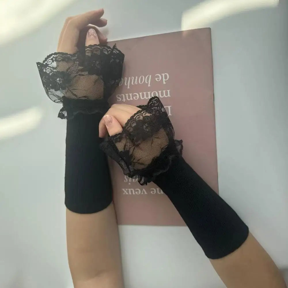 1Pair Detachable lace Cuffs Knitted Lace Flower Flared Arm Sleeves Warm Woolen Ruched False Cuffs Sweater Blouse Wrist Warmers