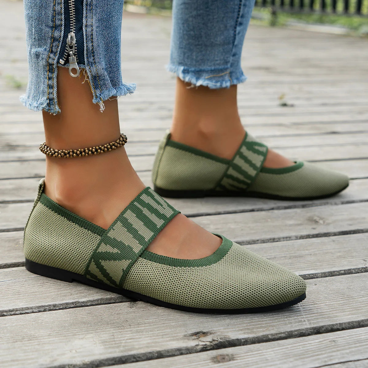 Women Ballet Flats Knitted Casual Shoes Low Heel Elegant Woman Sneakers Pointed Toe Shallow Loafers Vintage Slip on Women Shoes