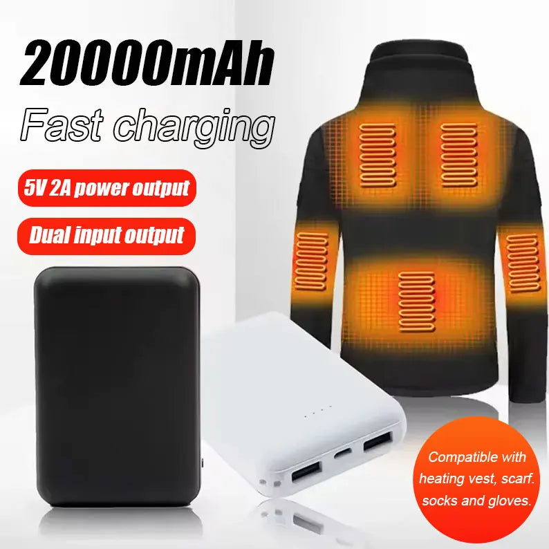 20000mAh Heating Battery Power Bank Portable Fast Charger External Battery Pack for Heating Vest Jacket Scarf Gloves Socks