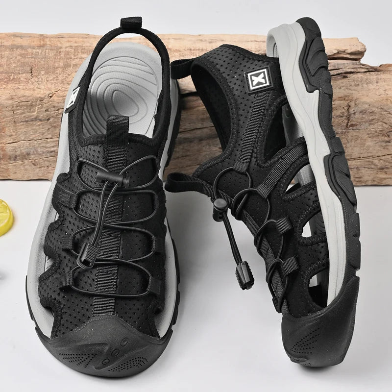 Handmade Sandals Men Breathable Summer Shoes Man Outdoor Men Sandals Antiskid Beach Sandals Hollow Shoes Collision Avoidance