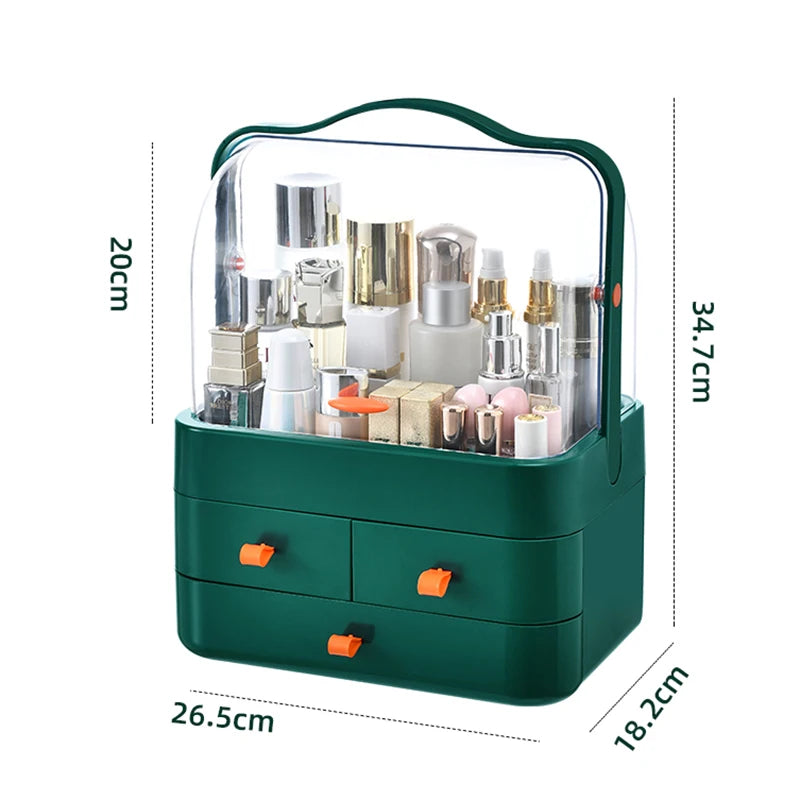 1pc Cosmetics Receiving Box Dust-Proof Desktop Makeup Organizer with Drawer for Skin Care Products Household Storage Box Shelf