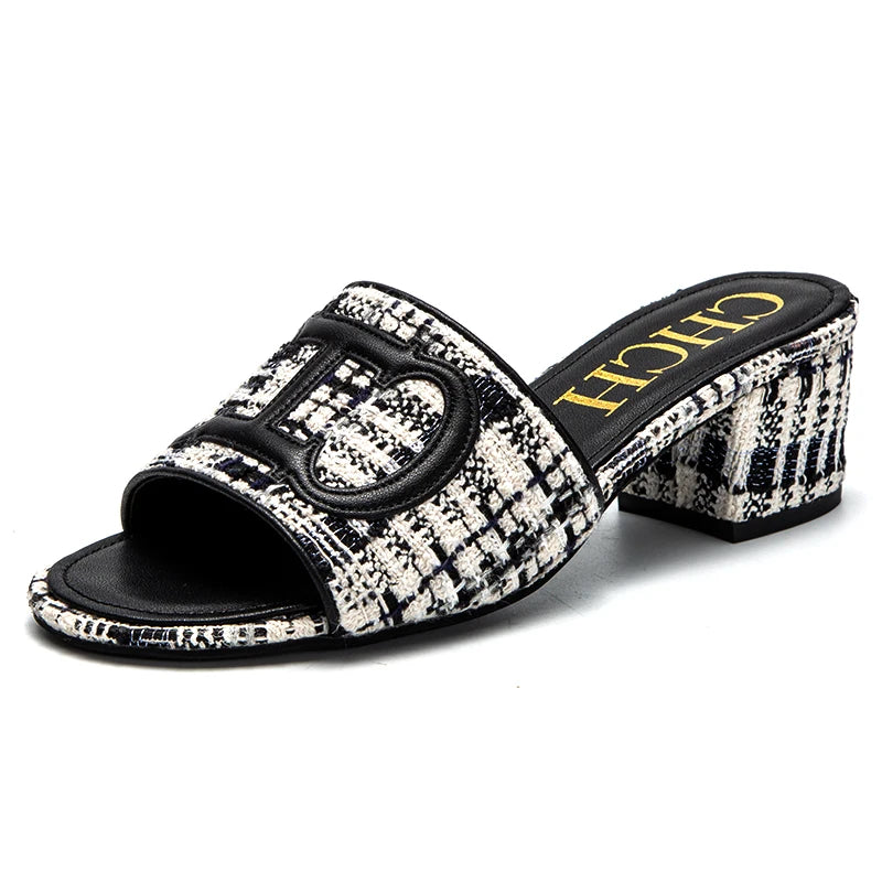 Women's Slippers 2024 New Brand Fabric Low Heel Sandals Outdoor Business Commuter Women's Shoes
