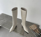 Pointed Toe Women High Boots Leather Fashion Sexy Heels Shoes Woman Trend New Snow Boots Low Heels Elegant Goth Mujer Botas